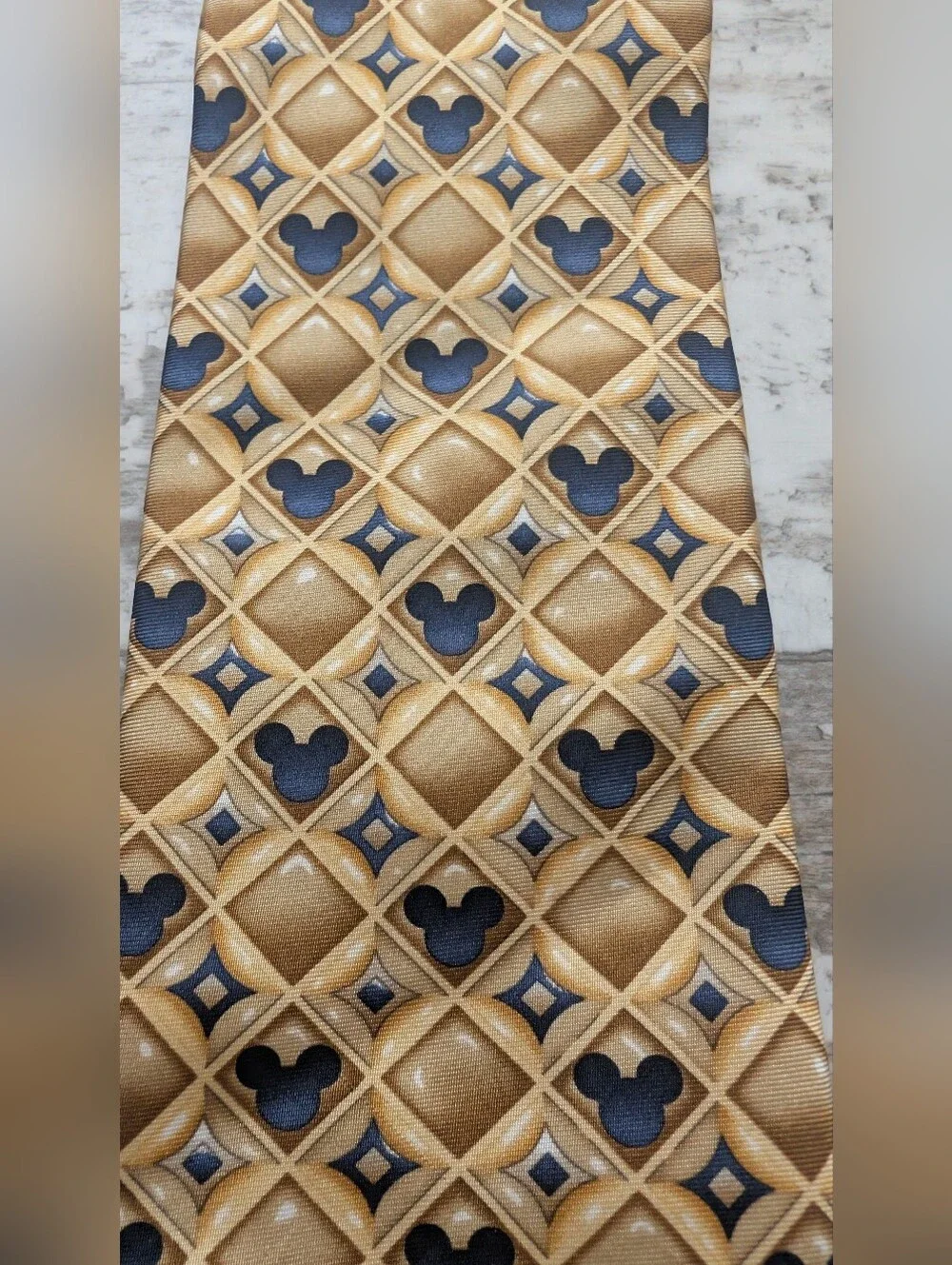 Walt Disney World Disneyland Resort Gold & Navy Patterned Men's Silk Tie